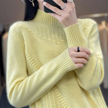 2024 herbst Neue Lose frauen Halb-rollkragen Verdickt Einfarbig Einfache Häkeln Beiläufige Gestrickte Pullover Pullover Top