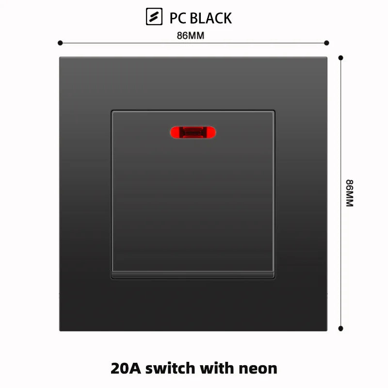 Schwarze UK 13A Wandsteckdose mit USB Typ C 18W Schnelllade-Steckdose, Wandsteckdose mit USB-Ladegerät, Schalter mit Steckdose