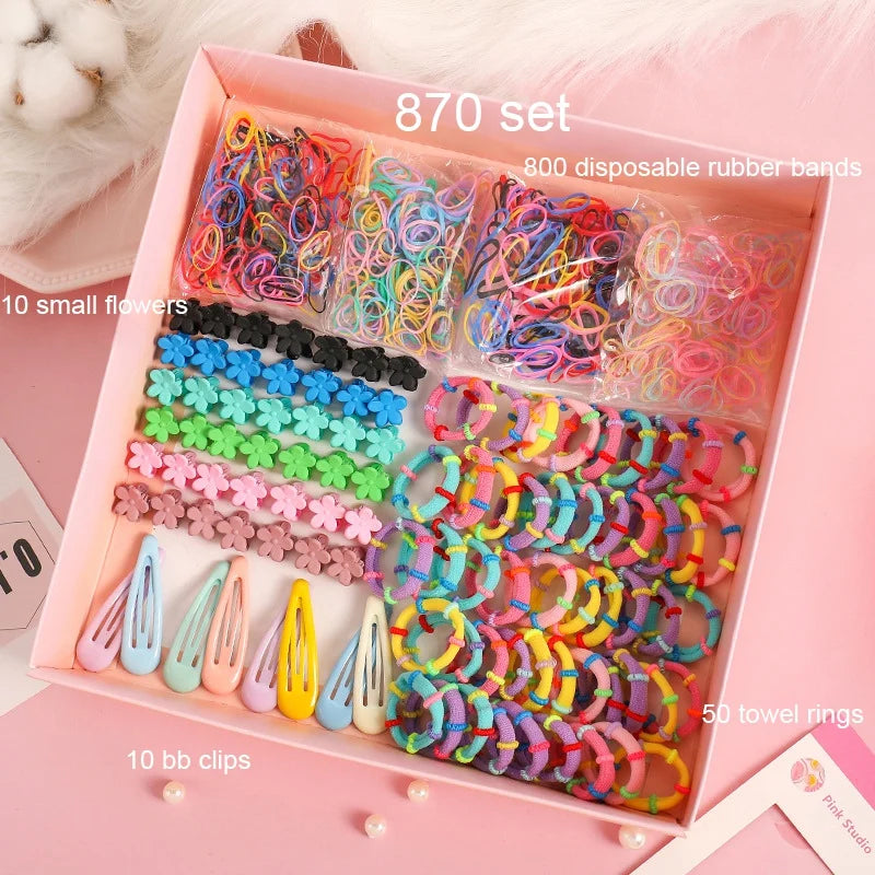 270/565/870Pcs Hair Accessories Set Girls Colorful Rubber Band Cute Flower Hairpins Children Headband Barrettes Kids Accessories.