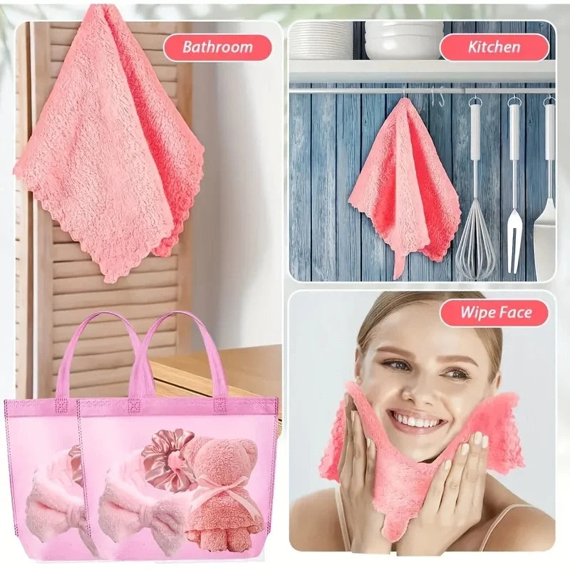 20 Spa Gift Set -5 Polyester Large Bags, 5 Headbands, 5 Hair Rings, 5 Bear Shaped Fabrics - Perfect for Bridal Showers, Singles'.