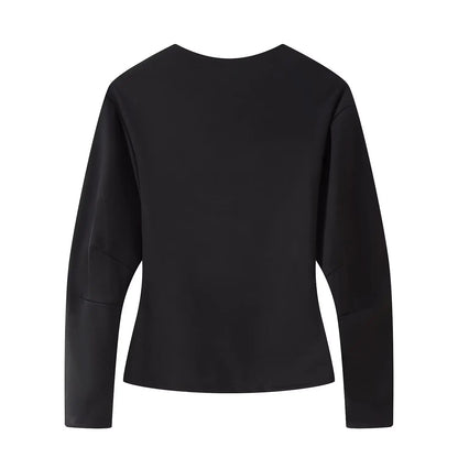 2025 Spring New Women's Two Piece Pant Set Fashion Long Sleeve O-neck Pleated Top Double-Sided Fabric Office Top Casual Pants.