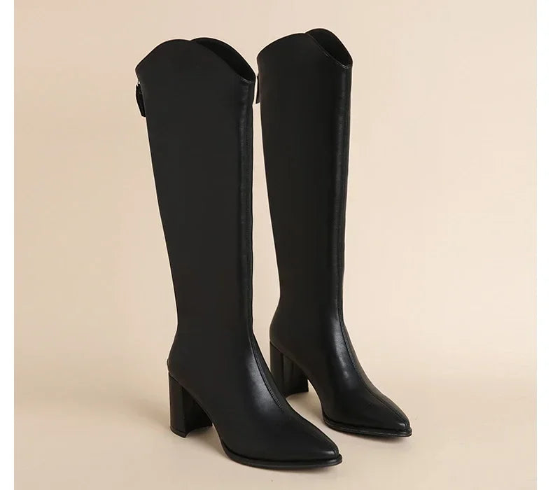 Plus Size 34-43 New Women Boots Zipper Thick High Heels Simple Thick High Heels Autumn Winter Boots Knee High Botas.