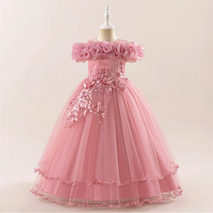 Kinder Kleid Neue Geburtstag Party Mädchen Prinzessin Kleid Gestickte Mesh Hochzeit Blume Junge Elegante Kinder Abend Kleidung Kostüm
