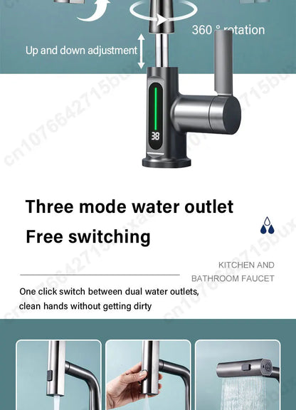 Waterfall Pull Out Kitchen Faucet White Intelligent Digital Display Cold Hot Mixer Taps Rotatable Sink Lifting Basin Faucet