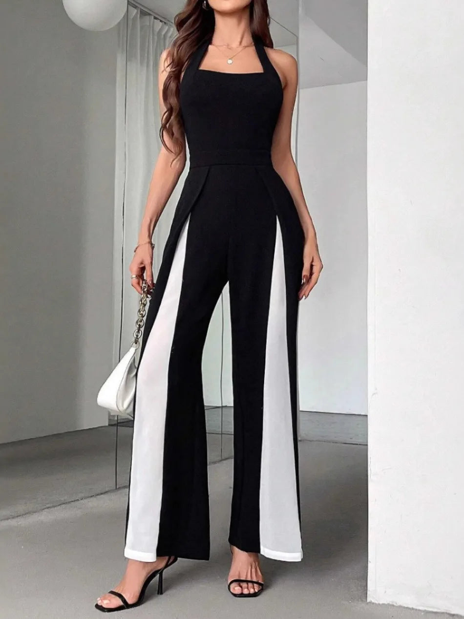 Jumpsuits for Woman Summer New Sexy Color Block Sleeveless Sling Jumpsuit Fashionable Slim Fit Backless Straight Leg Jumpsuit.