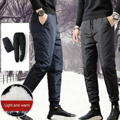 Winter Men Padded Down Pants Thick Elastic Waist Windproof Warm Plus Size Waterproof Mid-aged Men Father Outdoor Pants.