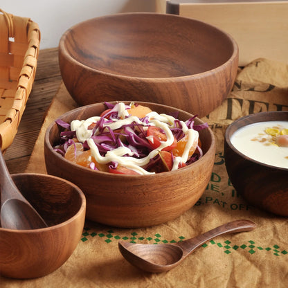 Leeseph Salad Bowls, Wooden Salad Bowls, Large Acacia Wood Serving Bowl for Fruits, Salad, Eco-friendly.