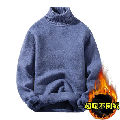 Men's Fleece High Collar Sweater Winter Thickened Solid Color Knitwear Cold-proof Warm Casual Pullover Bottoming Shirt 5XL.