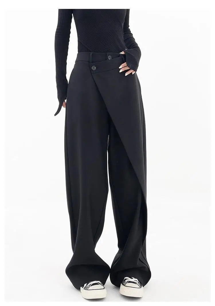 HOUZHOU Women Wide Suit Pants High Waist Gothic Japanese Style Baggy Black Trousers Irregular Straight Pants Casual Streetwear.
