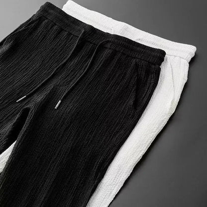 Summer Lightweight Pleated Cotton Casual Sports Set Men's Thin Comfortable Breathable Fashionable Collar Short Sleeve Two-Piece.