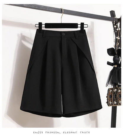Women's A-Line High Waisted Wide Leg Short Pants Plus Size Casual Suit Shorts Summer 2025 Oversized Loose Five Quarter Pants