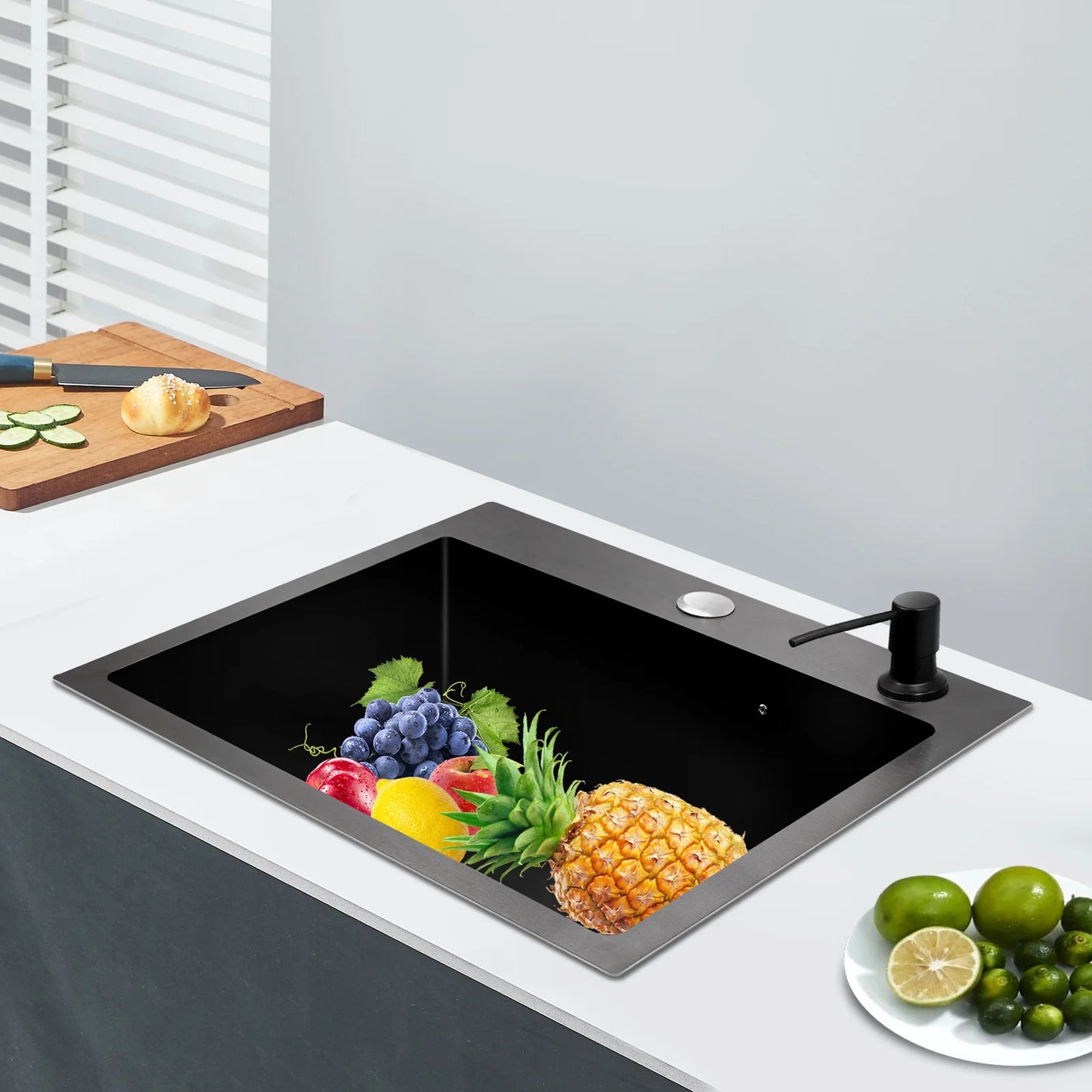 Hochwertiges Küchenspülbecken-Komplettset, 45 x 40 x 20 cm, langlebiges, großes Fassungsvermögen-Reinigungsspüle aus Edelstahl 201, schwarze Spüle mit einer einzigen Schüssel