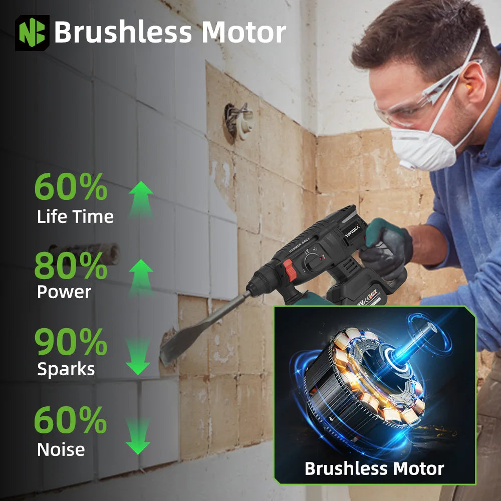 1680W 26MM Bürstenlosen Elektrischen Bohrhammer Multi-funktion Bohren Hammer Schlagbohrmaschine Power Tool Für Makita Batterie pin