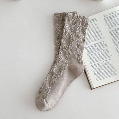 Autumn Winter Long For Women Retro Harajuku Relief Print Daily Casual Streetwear Cute Socks Fashion Japanese Style Women's Socks