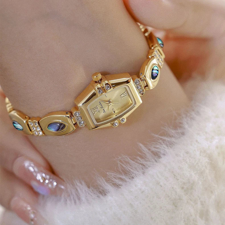 BS New Natural Black Gold Abalone Shell French Vintage Design Watch Woman Elegant Luxury Tonneau Dial Quartz Women's Watches.