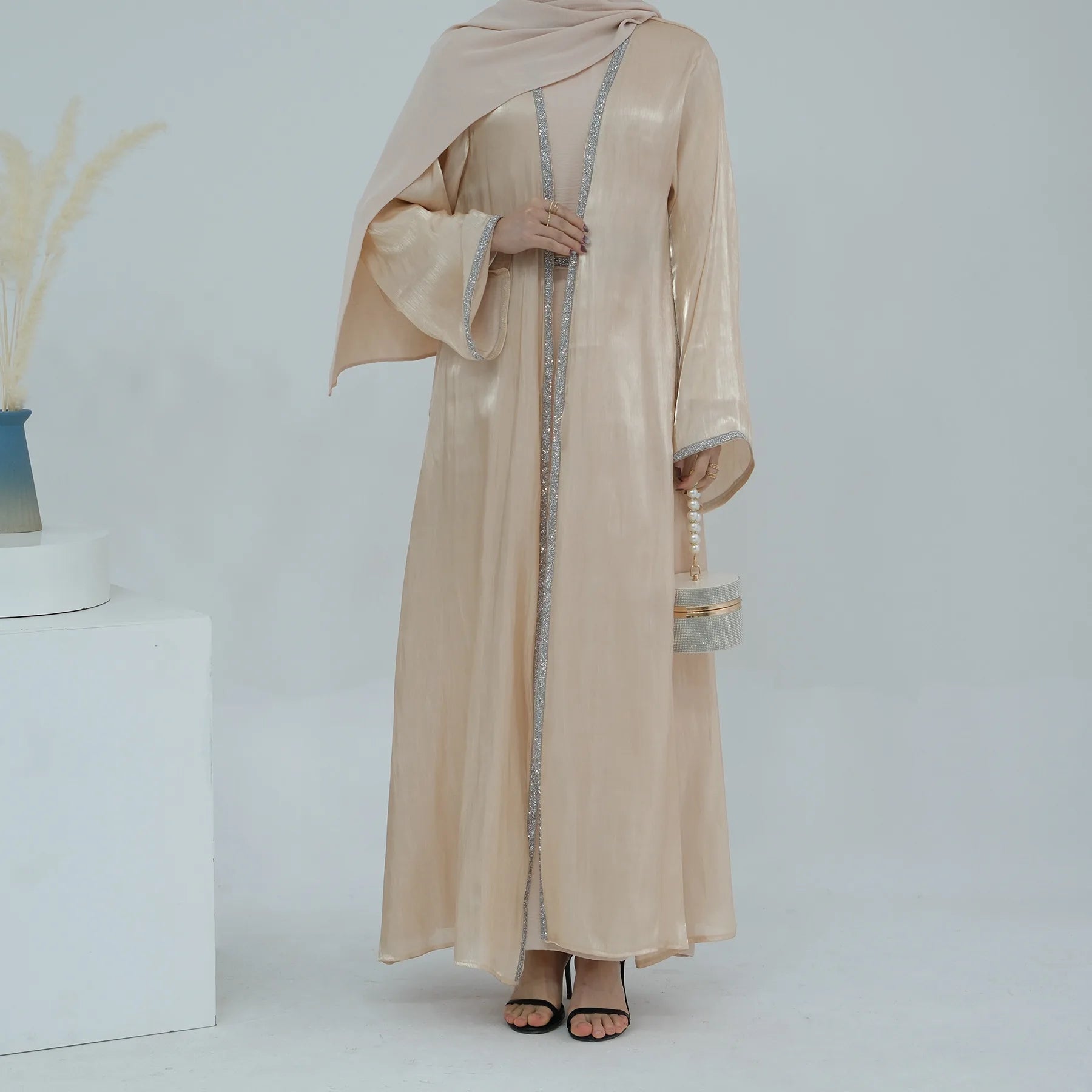 Muslim Abaya for Women Eid Dress 2 Piece Set Diamond Morocco Ramadan Lace-up Abayas Kaftan Islam Cardigan Dubai Arab Long Robe.