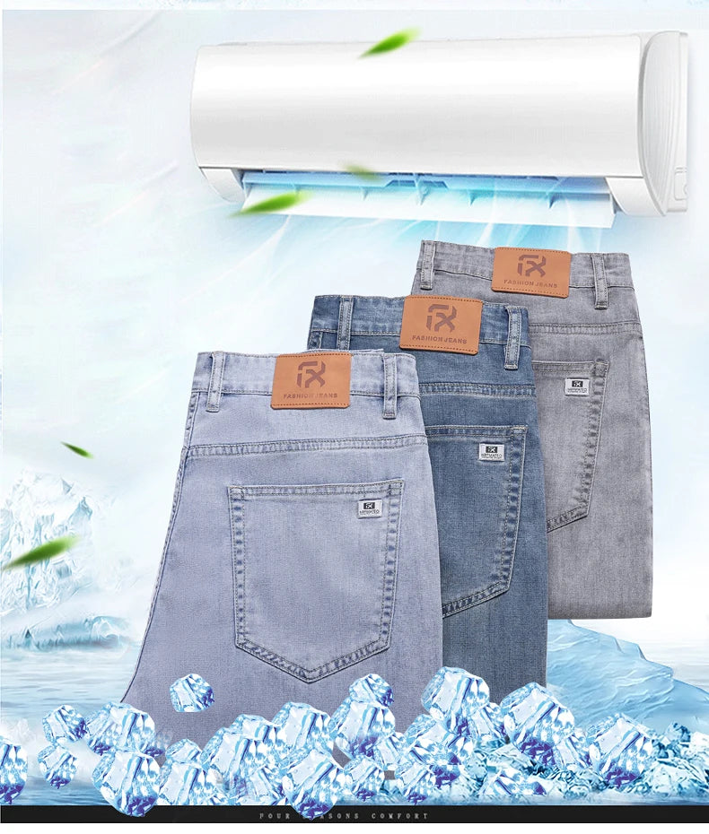 Summer Thin Men's Straight Loose Gray Jeans Soft Fabric Lyocell Fabric Light Colored Casual Pants Male Brand Trousers.