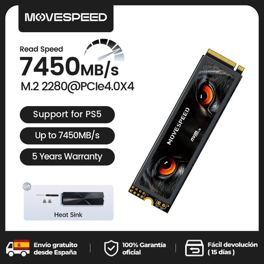 MOVESPEED 7450MB/s SSD NVMe M.2 2280 4TB 2TB 1TB Internal Solid State Hard Disk M2 PCIe 4.0x4 2280 SSD Drive for PS5 Laptop PC.