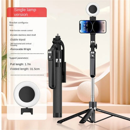 FGCLSY 1.7M selfie stick tripod with Light wireless remote control 360 ° rotation for smartphone video recording live streaming.