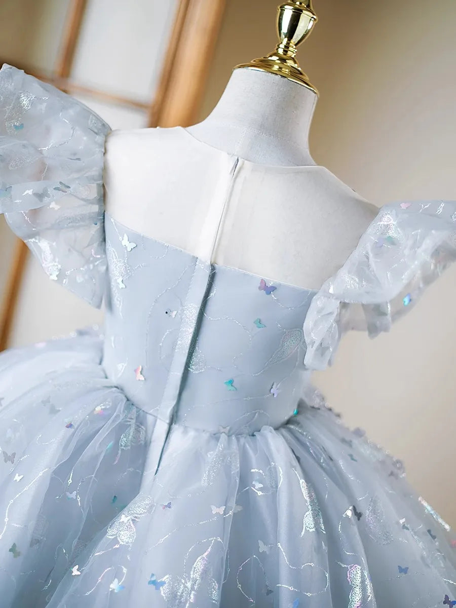 Blütenblattärmel Kleid Pailletten Mädchen Prinzessin Kleider Klavier Performance Kleider Teenager Kleidung Fliegende Ärmel Tutu Ballkleid.