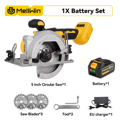 MELLWIN 5 Zoll 125 MM Bürstenlose Elektrische Kreissäge Handheld Multifunktionale Holz Metall Cutter Power Tool Für 21 V 18 V Batterie