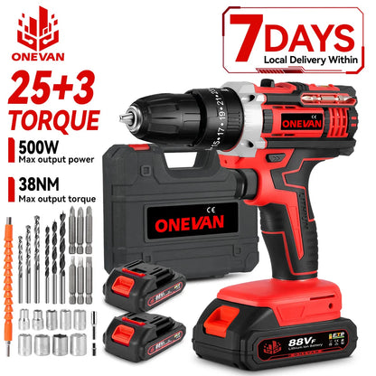 ONEVAN 500W Elektrische Schlagbohrmaschine Set Hammer 38N.M Bohrer Akkuschrauber Holzbearbeitung Elektrowerkzeuge Für Makita Batterie Pin