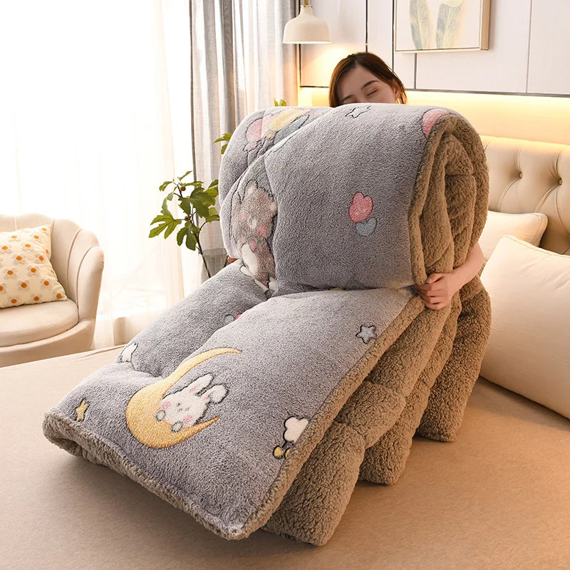 1Pc Snowflake Velvet Skin-Friendly Milk Velvet Quilt Quilt Core Suitable for Bedroom Apartment Winter Thickeneded Warm Comfortable Fashion Print Ins Style 1.5/1.8/2/2.2m Bed.