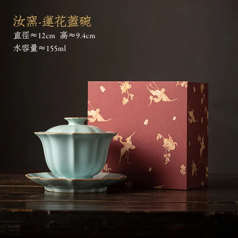 155ml Imitation Song Dynasty Azure Ru Kiln Gaiwan Porcelain Bowl Tea Bowl Tea Tureen Tea Brewing Cover Bowl Chinese Tea Set Gift