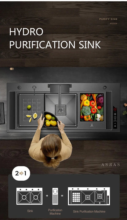 ASRAS Large Size Smart Purifying Kitchen Sink Handmade Step Sink Smart Purifying Kitchen Island Sinks 11550 NJH