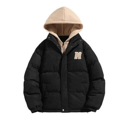 Japanese and Korean Winter Men's Thick Hooded Cotton Jacket Short Corduroy Cotton Jacket Trendy Warm Cotton Jacket Versatile.