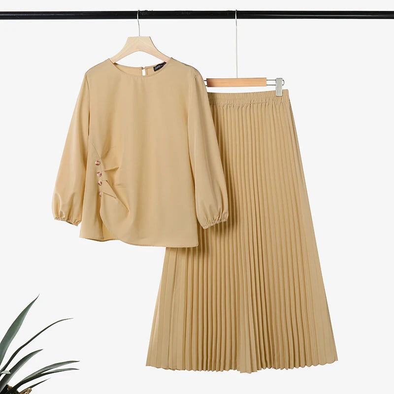 2025 ZANZEA 2PCS Autumn Outfits Casual Long Sleeve Tops Dress Suit Elegant Women 2 Piece Sets Muslim Tracksuits OL Matching Sets