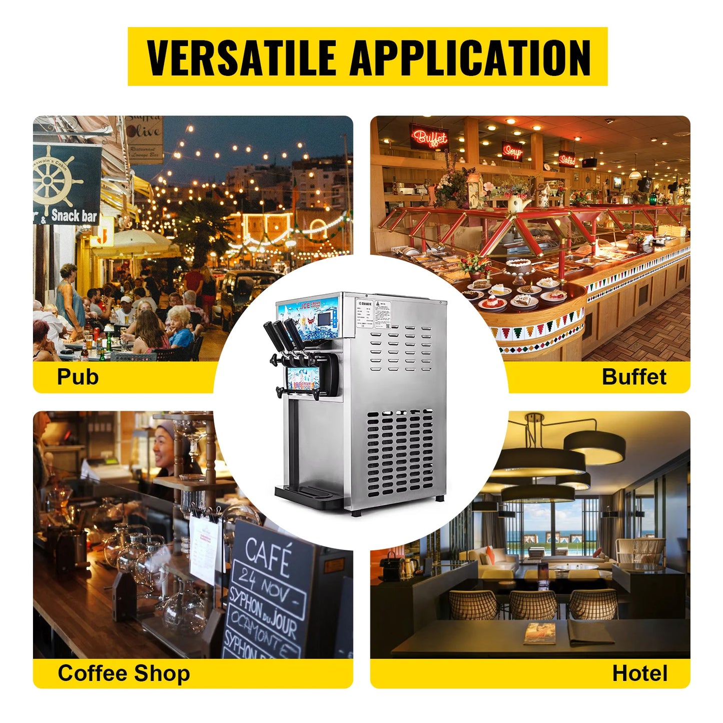 SIHAO Commercial Soft Serve Ice Cream Machine - Tri-Flavor 18L/H with LCD Display & One-Touch Cleaning for Dessert Shops, Cafes.