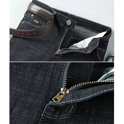 Men Fashion Stretch Jeans Male Classic Business Slim Fit Straight Leg Denim Trousers Solid Casual Long Pants.