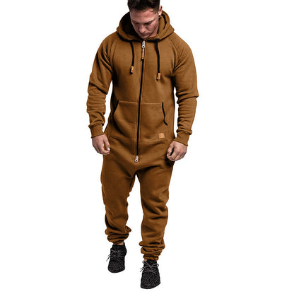New Custom 3D Full Design Jumpsuit Pajamas Long-sleeved sports pants solid color splicing casual sweater men's zipper hoodie