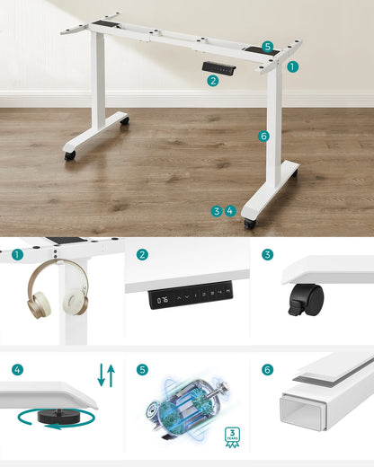 SONGMICS Höhenverstellbarer Schreibtisch elektrisch, Schreibtischständer, Doppelmotor, mit Haken, stufenlos verstellbar