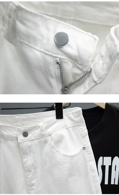 White Jeans Men's Slim Straight Ankle-length Soft Comfort Elastic Denim Trousers Fashion Korean Basic Casual Pencil Pants.