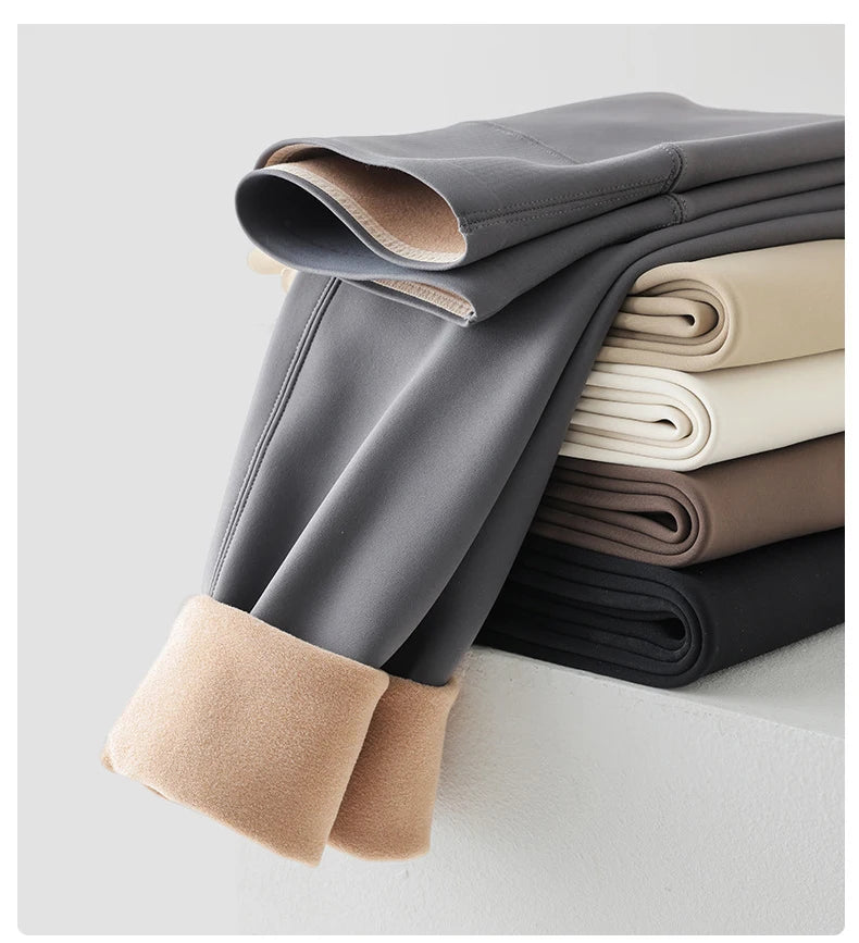 BIVIGAOS Autumn Winter High Waist Fleece Sharkskin Leggings Women Seamless Slim Tight-Fit Velvet Thickened Elastic Warm leggings