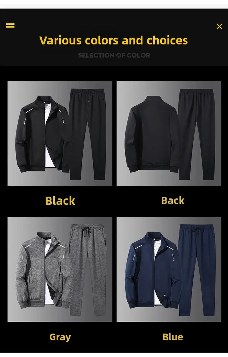 Men's Sportswear Set Spring Autumn Loose Stand Collar Two Pieces Casual Running Outfit Dad Clothes Comfortable Fitness Apparel.