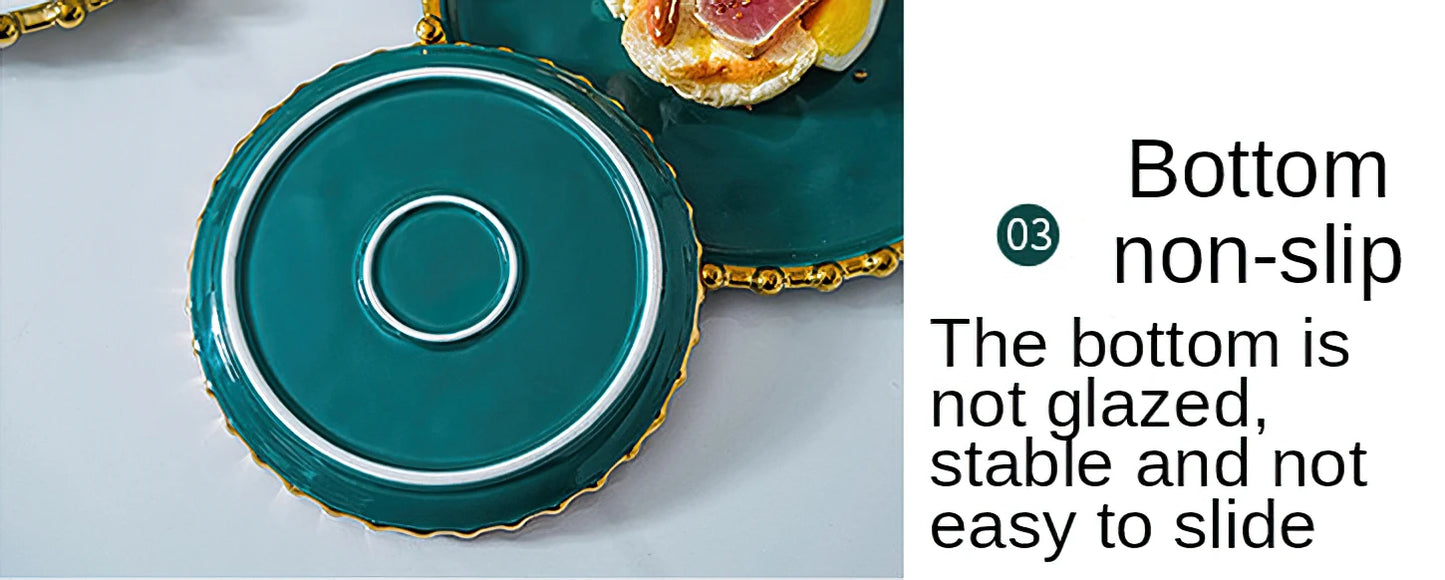 Ceramic Western Dinner Plate Phnom Penh Creative Green Relief Sculpture Steak Dessert Dish Meal Snack Fruit Salad Flat Plate