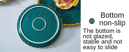 Ceramic Western Dinner Plate Phnom Penh Creative Green Relief Sculpture Steak Dessert Dish Meal Snack Fruit Salad Flat Plate