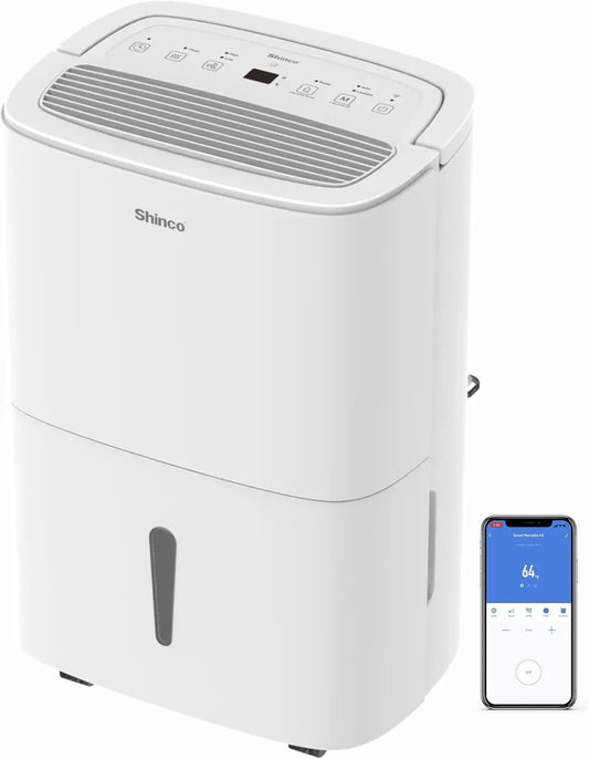 SHINCO 30L Electric Dehumidifier for 105 m³ (35 m²), WiFi, Energy Saving, Automatic Restart, Laundry Drying, 24H Timer.
