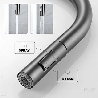 High-end gun gray brass kitchen faucet induction design single handle cold and hot dual control 2 function simple sink faucet