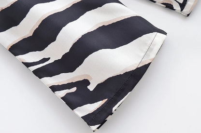 HH Women Pants Suit Fashion Zebra Stripes Single Breasted Sexy Sleeveless V-Neck Top+High Waist Zipper Casual Wide Leg Pants