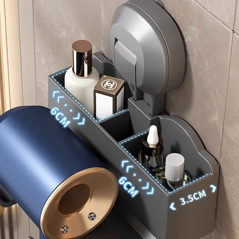 Halterung für Haartrockner, Aufbewahrungsregal mit Saugnapf, ohne Stanztoilette, Aufbewahrungsregal für das Badezimmer, Aufhänger für Haartrockner