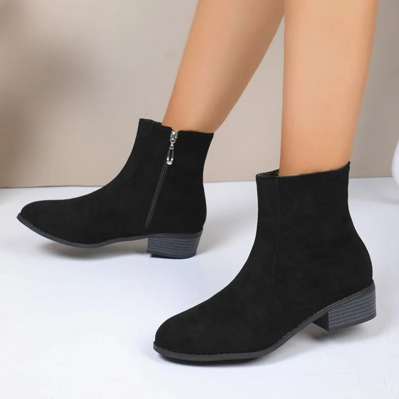 Fashionable versatile short boots Elegant women shoes autumn winter pointed toe thick heel casual comfortable high-heeled boots.