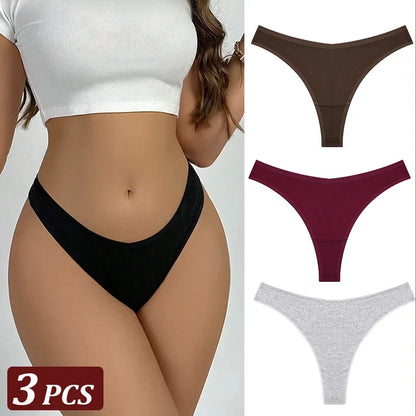 3Pcs/Set Seamless Thong Cotton Women Thin Strap Low Waist High Flexibility Panty Sexy Underwear Ladies Briefs T-back Soft Women