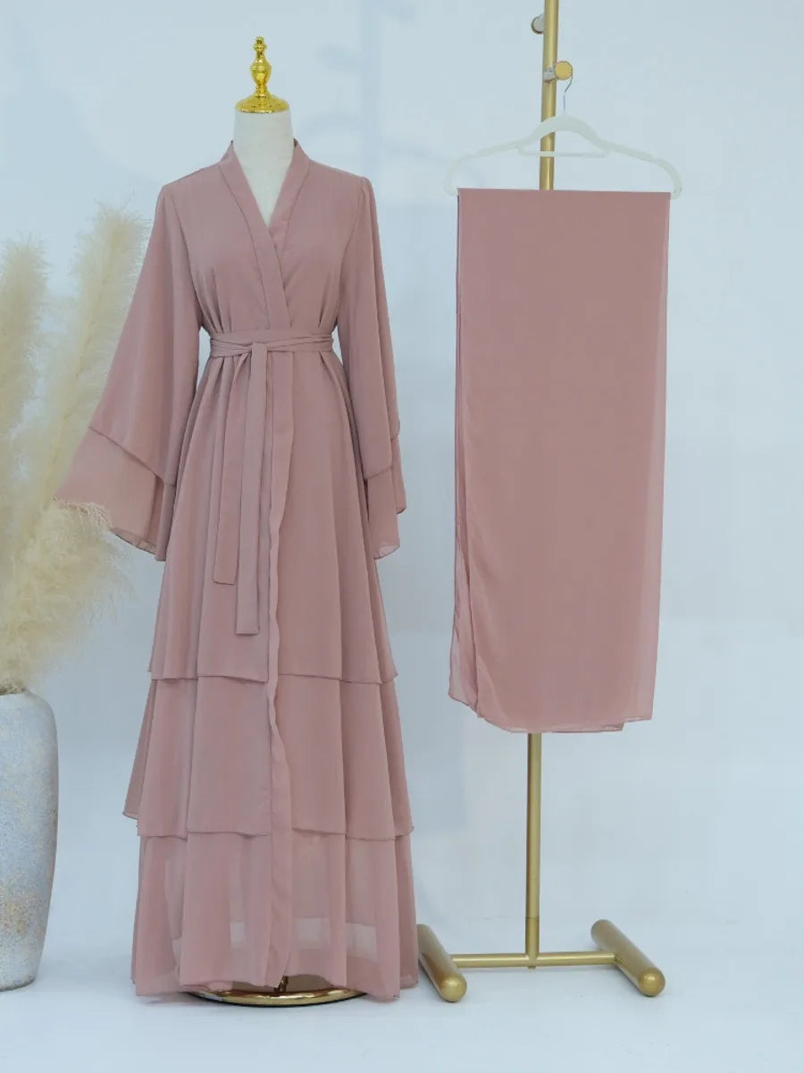 Eid Muslim Abaya for Women Chiffon 3 Layers Cake Party Cardigan Robe Jalabiya Dresses Ramadan Morocco Abayas Kaftan Vestidos