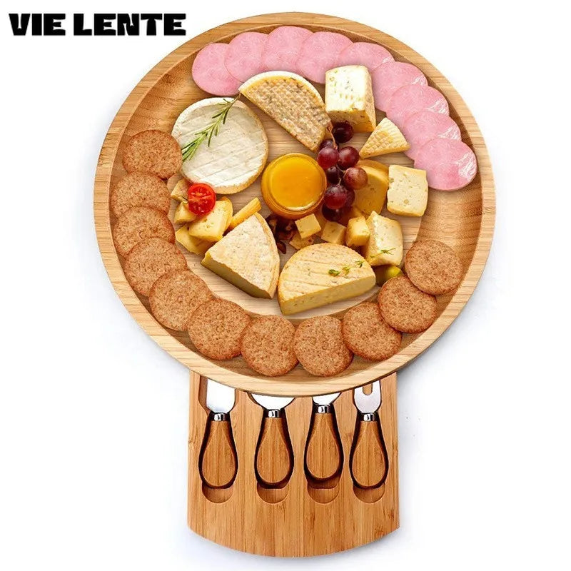 Bamboo Cheese Board Set With Cheese Knife Portable Outdoor Dinner Plates Hotel Restaurant Decoration Accessories Bread Tray set.