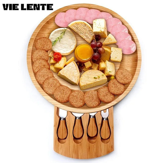 Bamboo Cheese Board Set With Cheese Knife Portable Outdoor Dinner Plates Hotel Restaurant Decoration Accessories Bread Tray set.