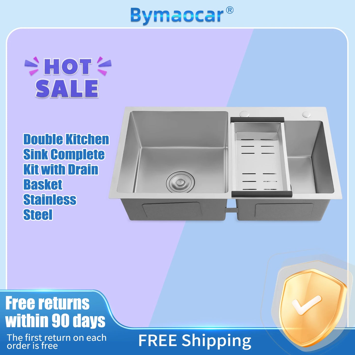 Edelstahl-Doppelschüssel-Küchenspüle für Zuhause, einfache Wäsche und Mehrzweckspüle mit zwei Installationsmethoden für den Garten